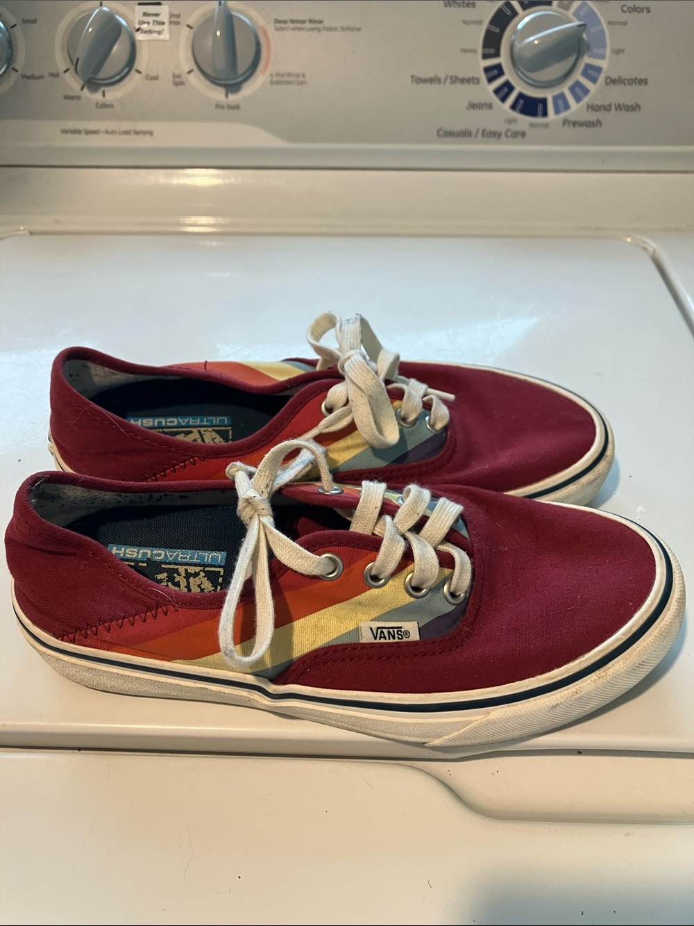 Vans red Canvas Sneakers Rad Rainbow authentic SF Stripe ultracush men’s 6 w 7.5 - Picture 5 of 9